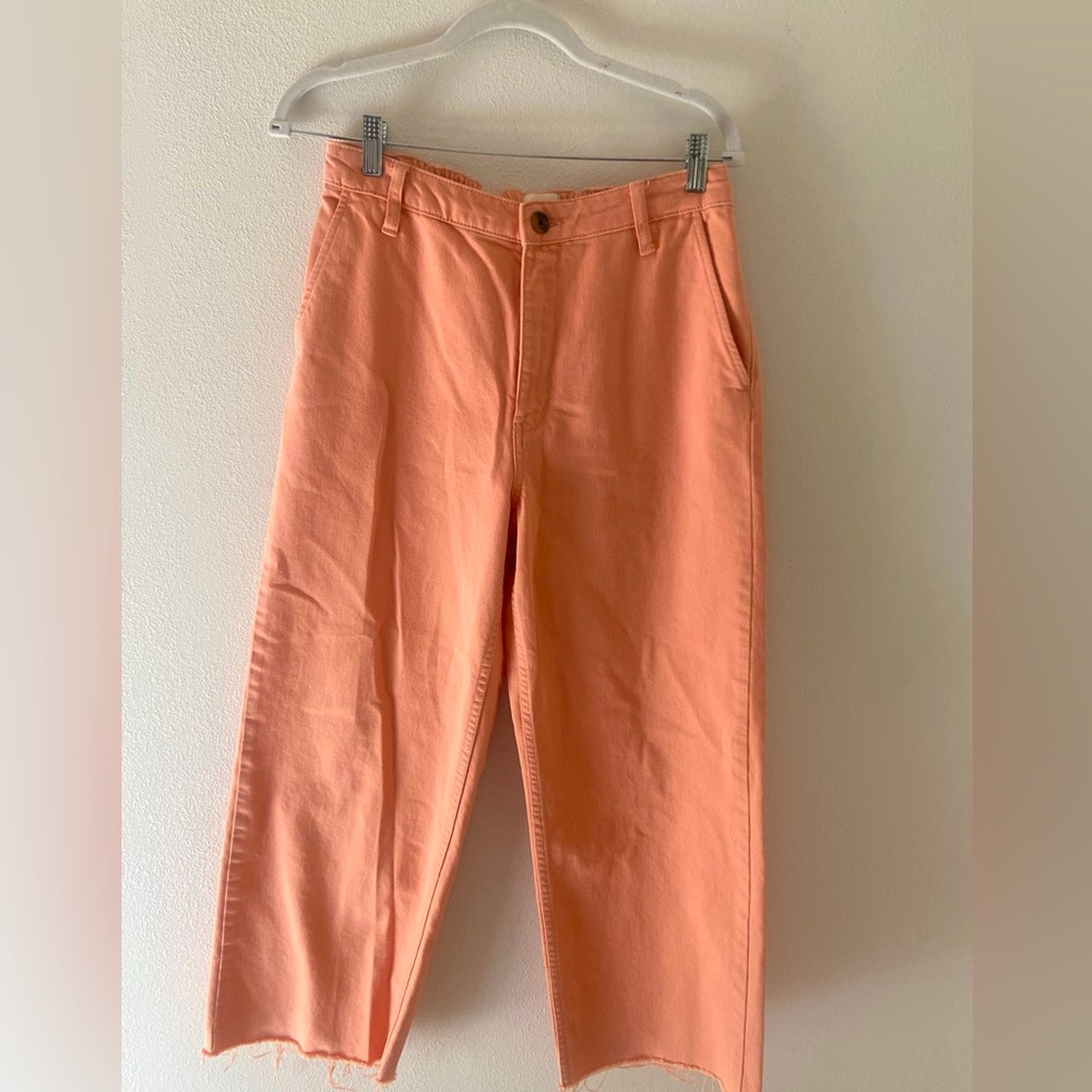 Pale Pink Denim Cropped Wide Leg Pants Size M
